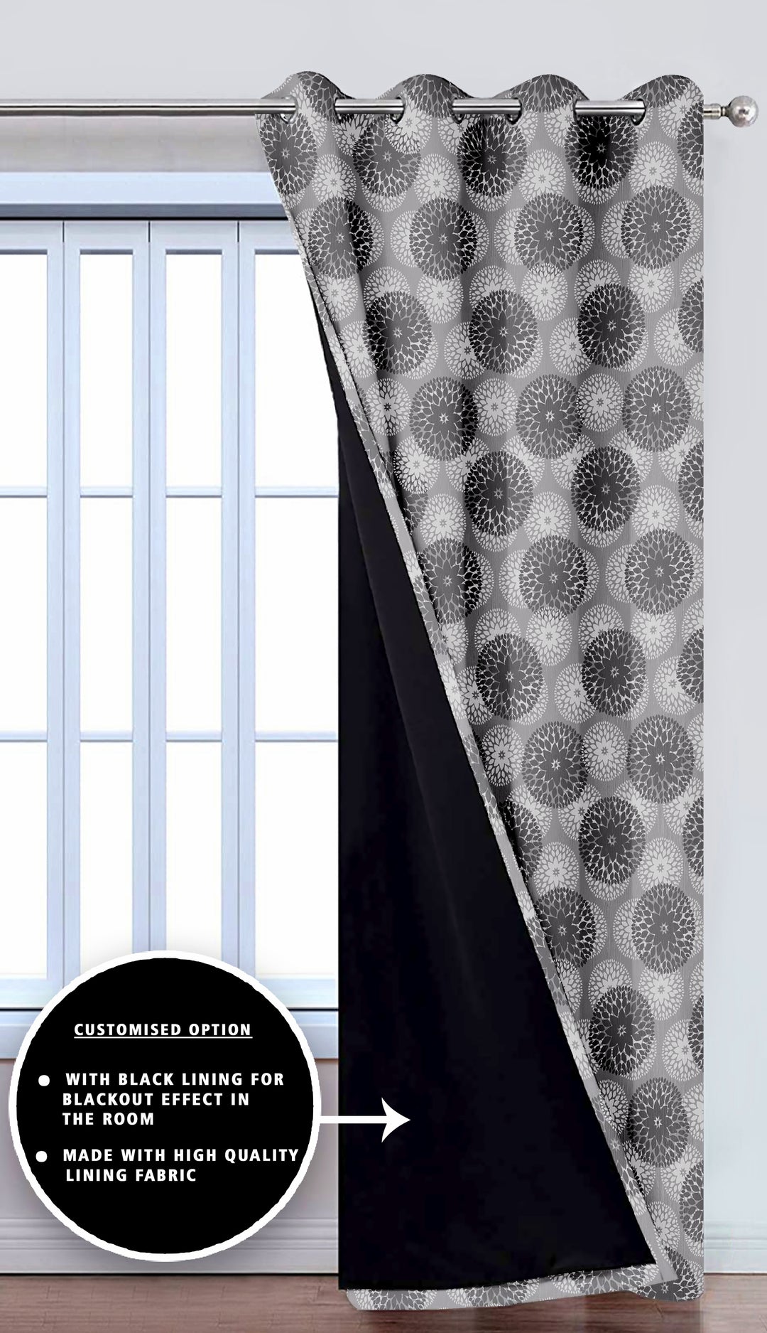 Ultimate Trends Premium Polyester Moire Pattern Digital Printed Curtain, Steel Grey Color, 1 Piece