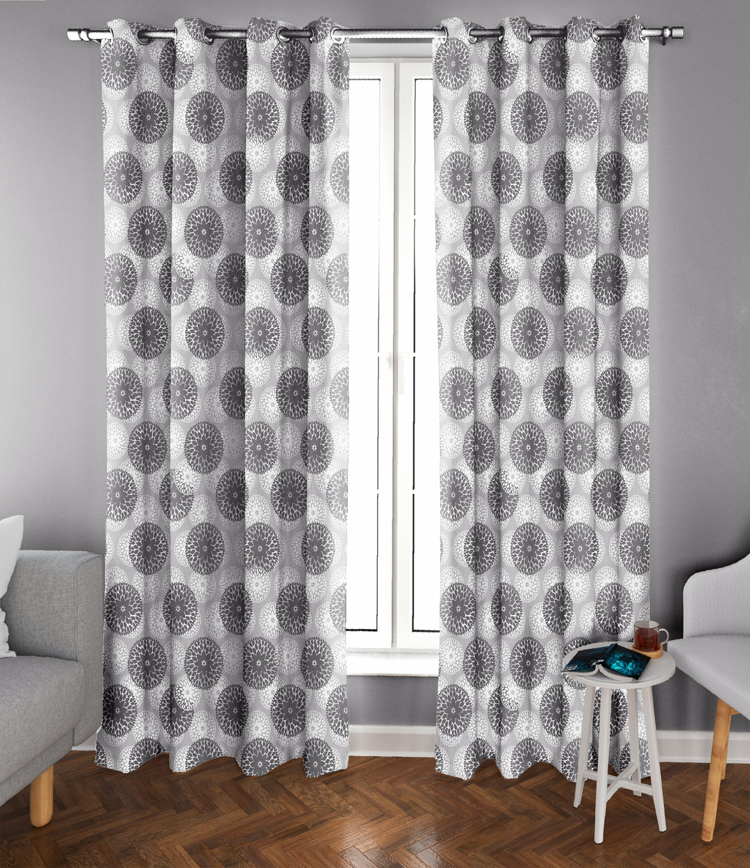 Ultimate Trends Premium Polyester Moire Pattern Digital Printed Curtain, Grey Color, 1 Piece