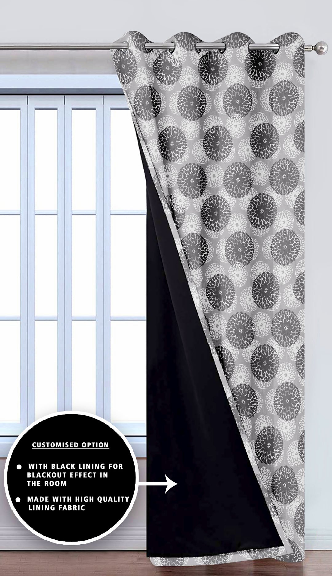 Ultimate Trends Premium Polyester Moire Pattern Digital Printed Curtain, Grey Color, 1 Piece