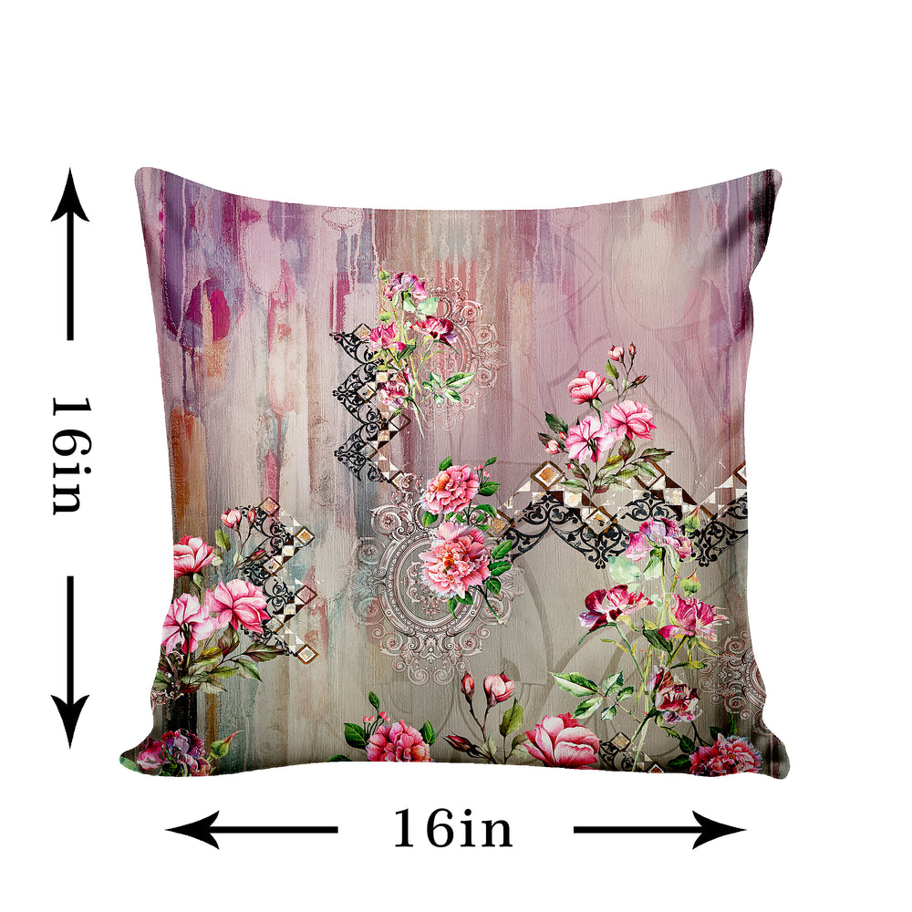 Ultimate Trends Floral Digital Printed Cushion Cover, 16 Inch X 16 Inch, Set of 5 - Multi Color