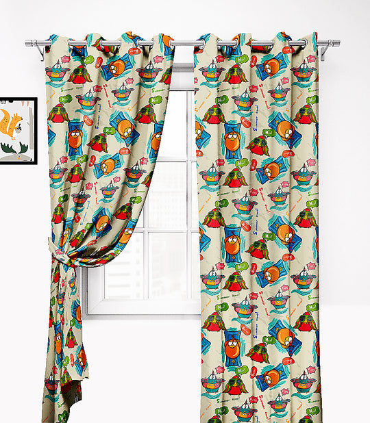 Ultimate Trends Premium Polyester 3D Cartoon Kids Room Curtain Multi Color, Funky Birds, 1 Piece