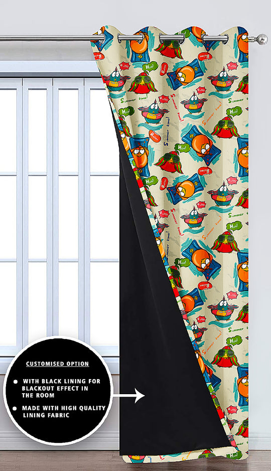 Ultimate Trends Premium Polyester 3D Cartoon Kids Room Curtain Multi Color, Funky Birds, 1 Piece