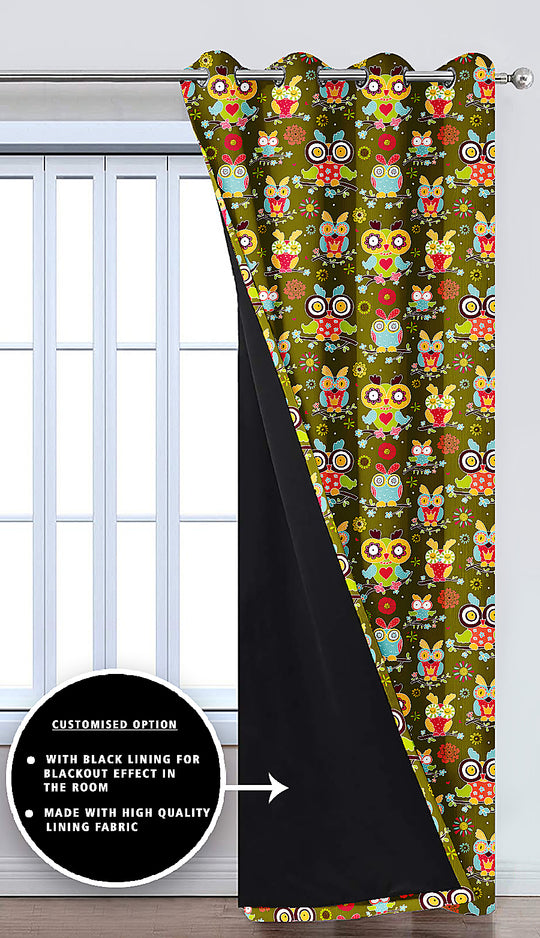 Ultimate Trends Premium Polyester Kids Room Curtain Olive Green Color, Funky Birds, 1 Piece