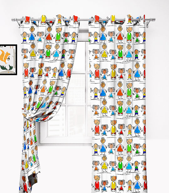 Ultimate Trends Premium Polyester Kids Room Curtain White Color, Comic Humans, 1 Piece