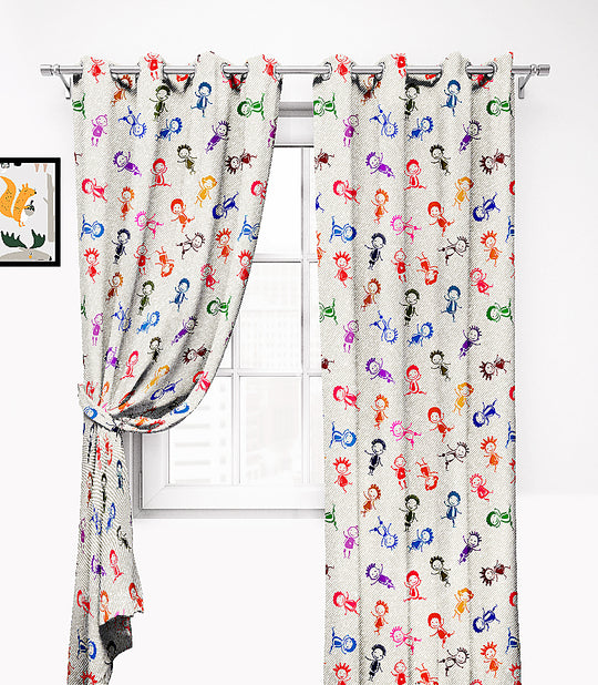 Ultimate Trends Premium Polyester Kids Room Curtain White Color, Funky Humans, 1 Piece