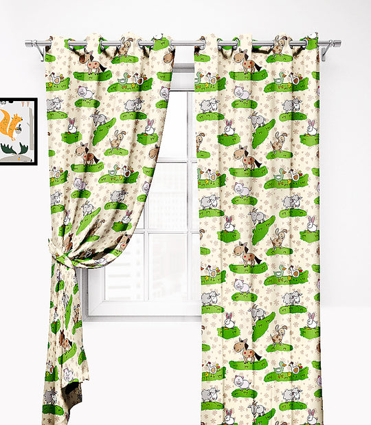 Ultimate Trends Premium Polyester Kids Room Curtain Cream Color, Funny Animals, 1 Piece