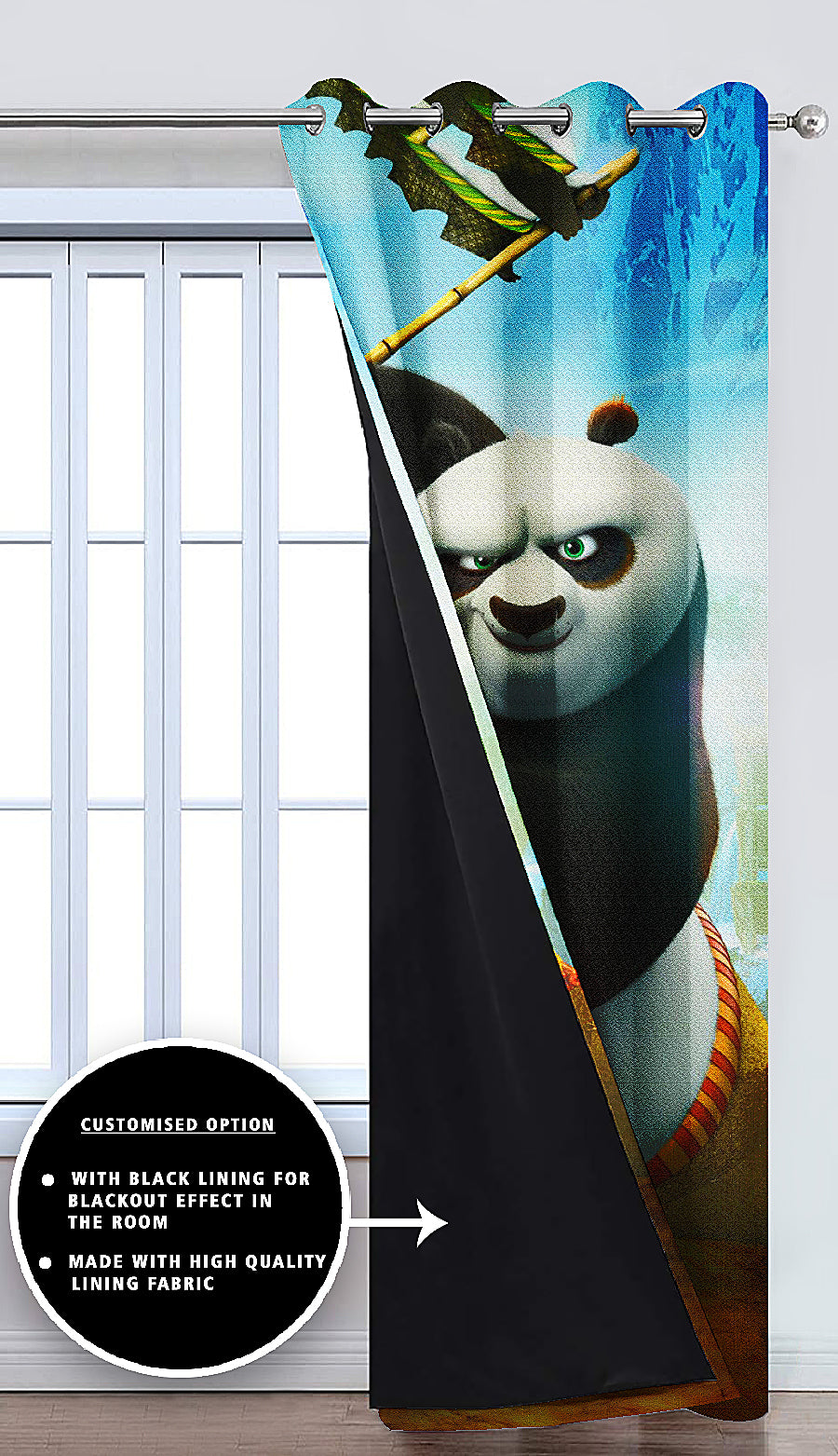 Ultimate Trends Premium Polyester 3D Cartoon Kids Room Curtain Multi Color, KungFu Panda, 1 Piece