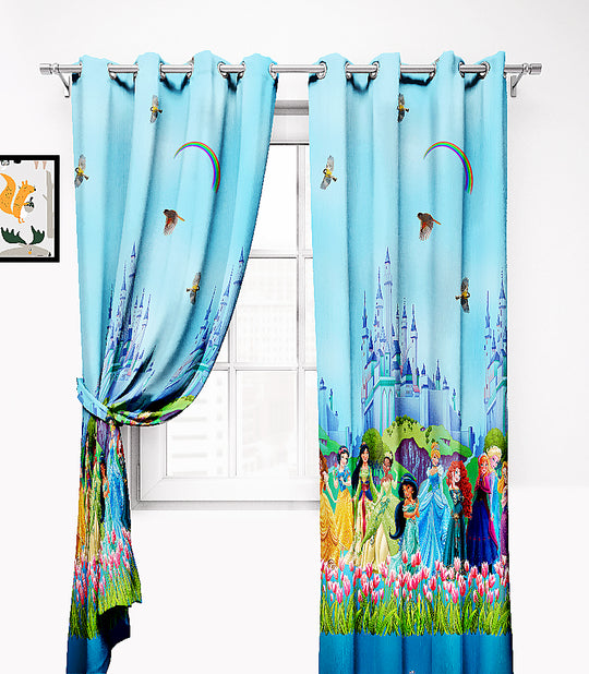 Ultimate Trends Premium Polyester 3D Cartoon Kids Room Curtain Sky Blue Color, Princess, 1 Piece