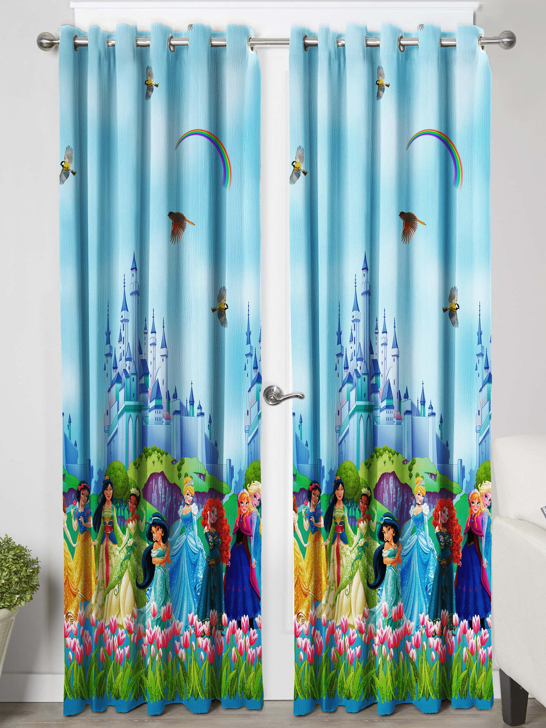 Ultimate Trends Premium Polyester 3D Cartoon Kids Room Curtain Sky Blue Color, Princess, 1 Piece