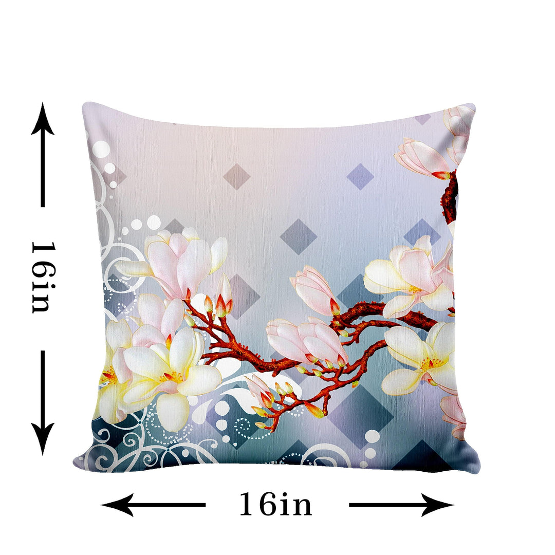 Ultimate Trends 3D Floral Digital Printed Cushion Cover, 16 Inch X 16 Inch, Set of 5 - Cloud Grey Color