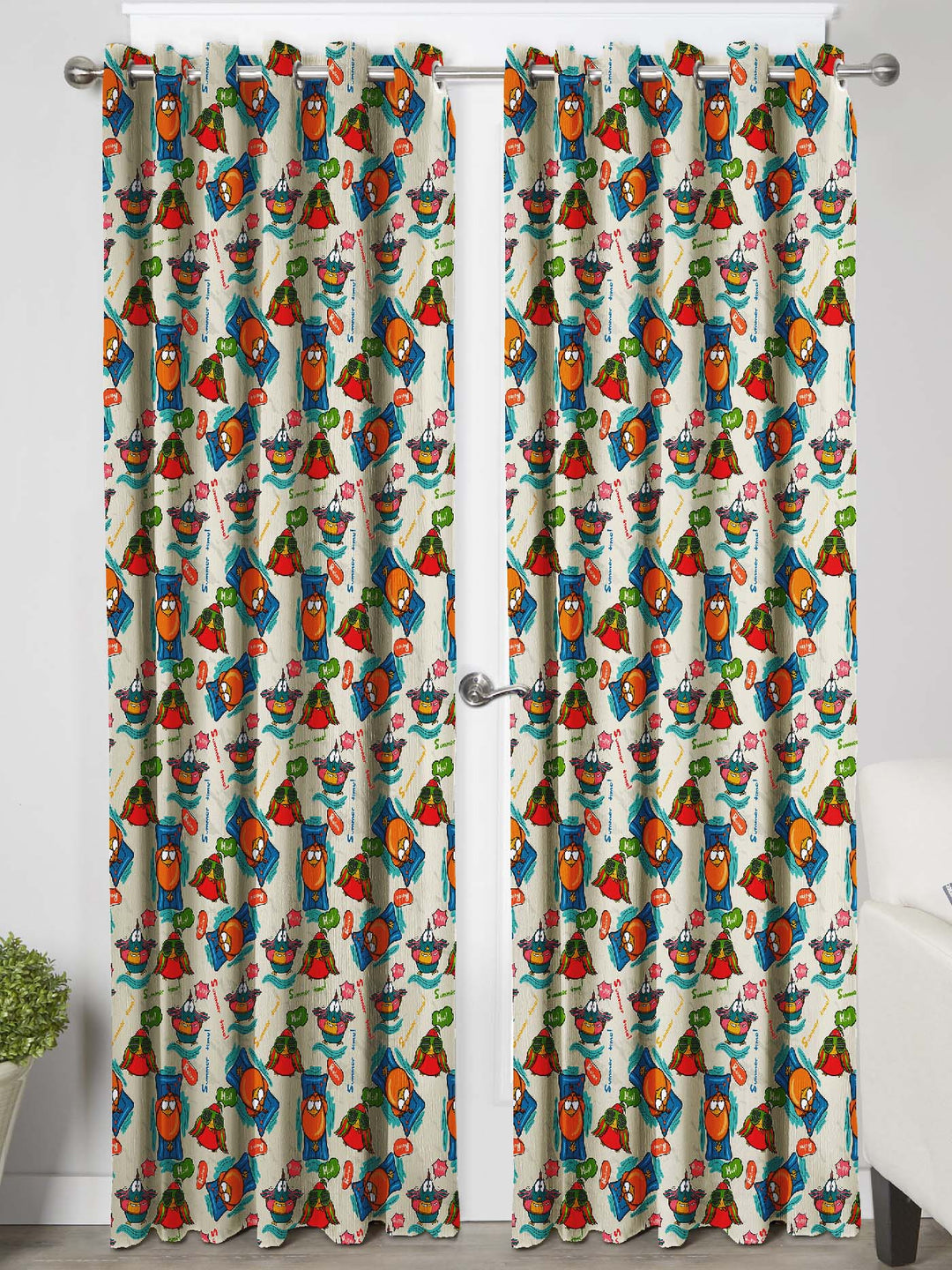 Ultimate Trends Premium Polyester 3D Cartoon Kids Room Curtain Multi Color, Funky Birds, 1 Piece