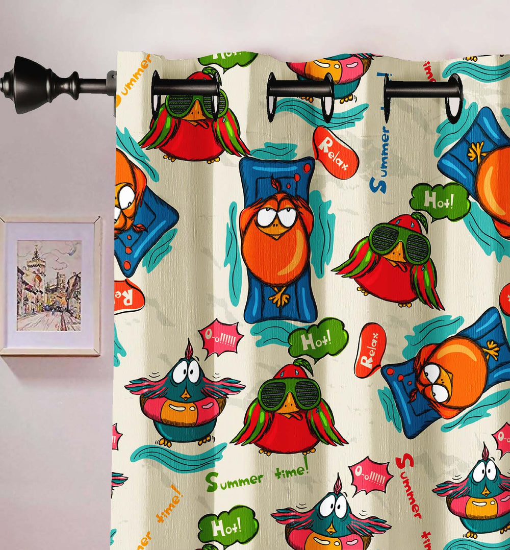 Ultimate Trends Premium Polyester 3D Cartoon Kids Room Curtain Multi Color, Funky Birds, 1 Piece