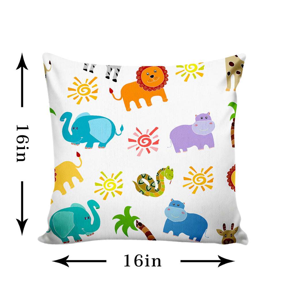 Ultimate Trends Kids Room Cartoon Digital Printed Cushion Cover, 16 Inch X 16 Inch, Set of 5 - Multi Color