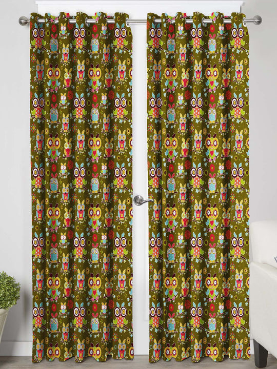 Ultimate Trends Premium Polyester Kids Room Curtain Olive Green Color, Funky Birds, 1 Piece