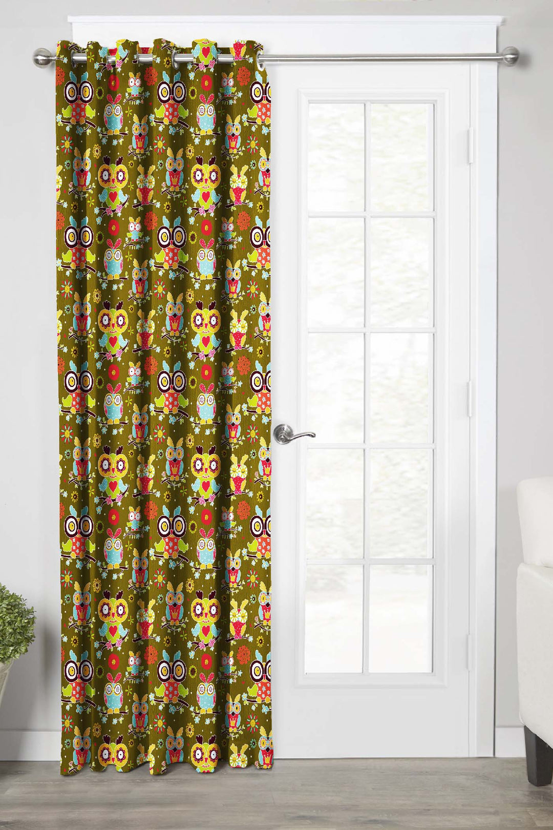 Ultimate Trends Premium Polyester Kids Room Curtain Olive Green Color, Funky Birds, 1 Piece