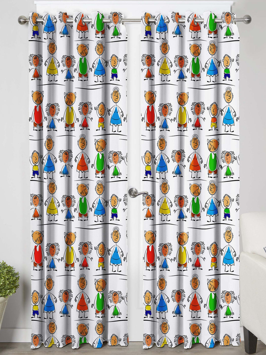 Ultimate Trends Premium Polyester Kids Room Curtain White Color, Comic Humans, 1 Piece