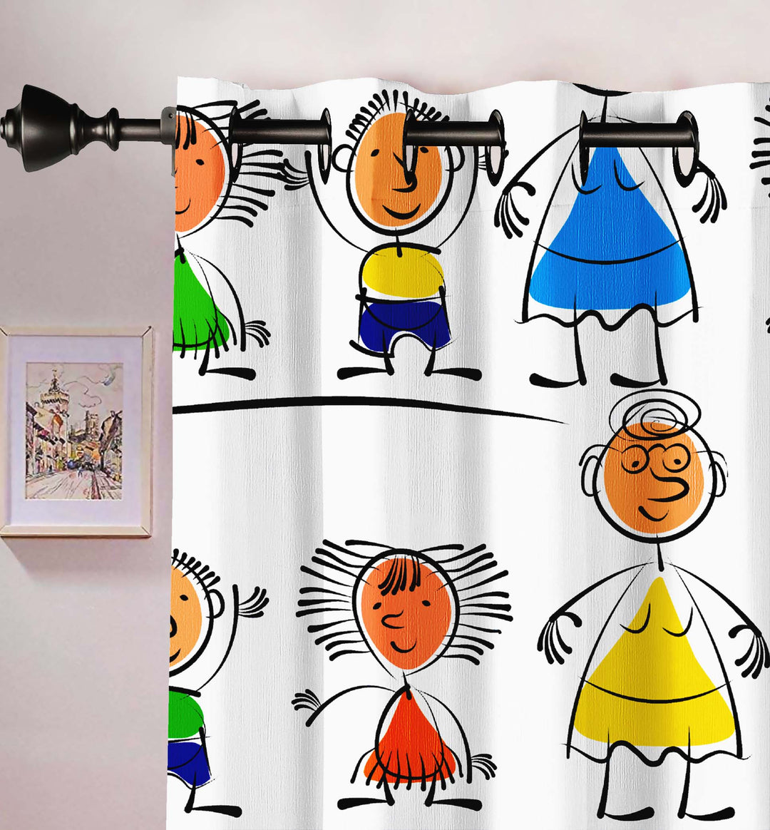 Ultimate Trends Premium Polyester Kids Room Curtain White Color, Comic Humans, 1 Piece