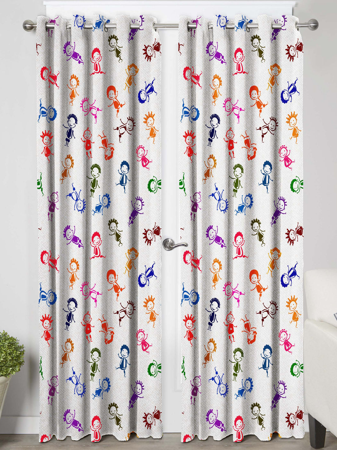 Ultimate Trends Premium Polyester Kids Room Curtain White Color, Funky Humans, 1 Piece