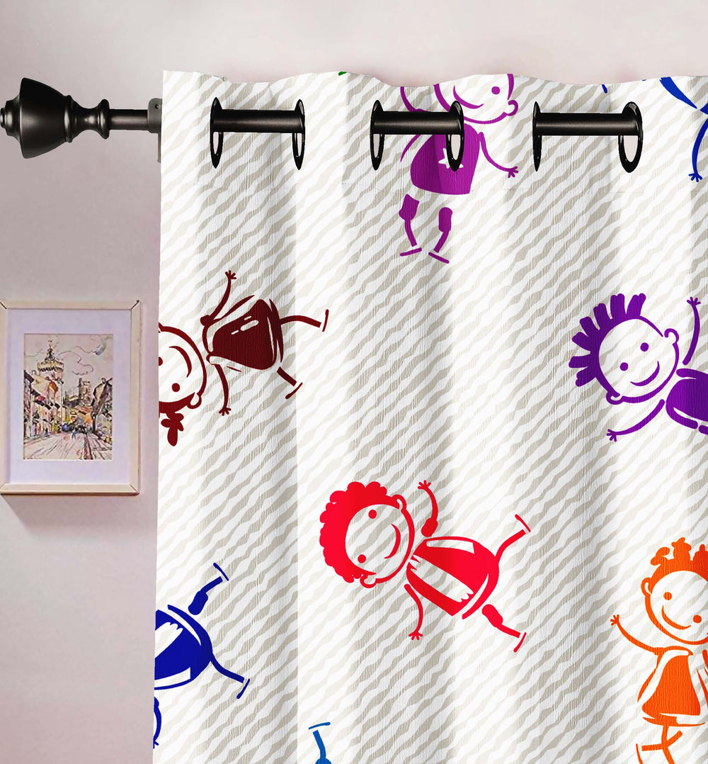 Ultimate Trends Premium Polyester Kids Room Curtain White Color, Funky Humans, 1 Piece