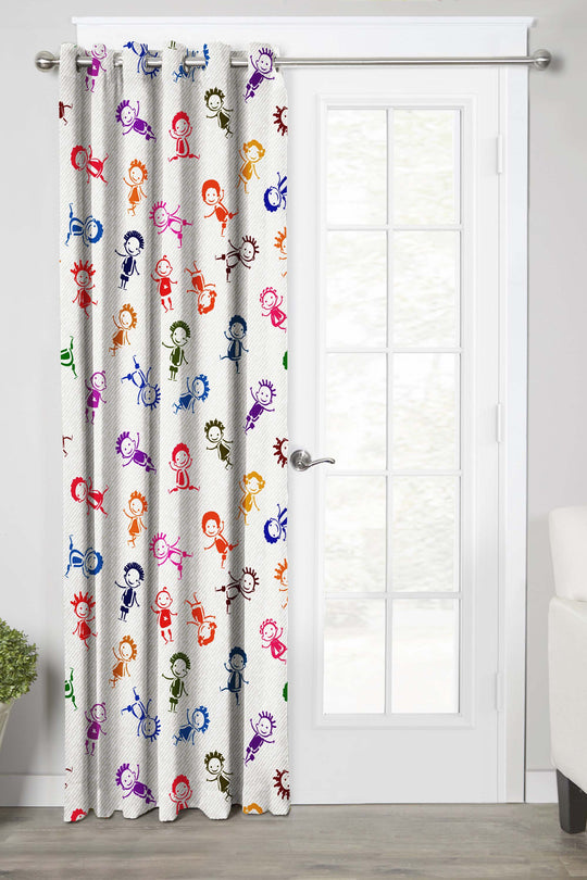 Ultimate Trends Premium Polyester Kids Room Curtain White Color, Funky Humans, 1 Piece