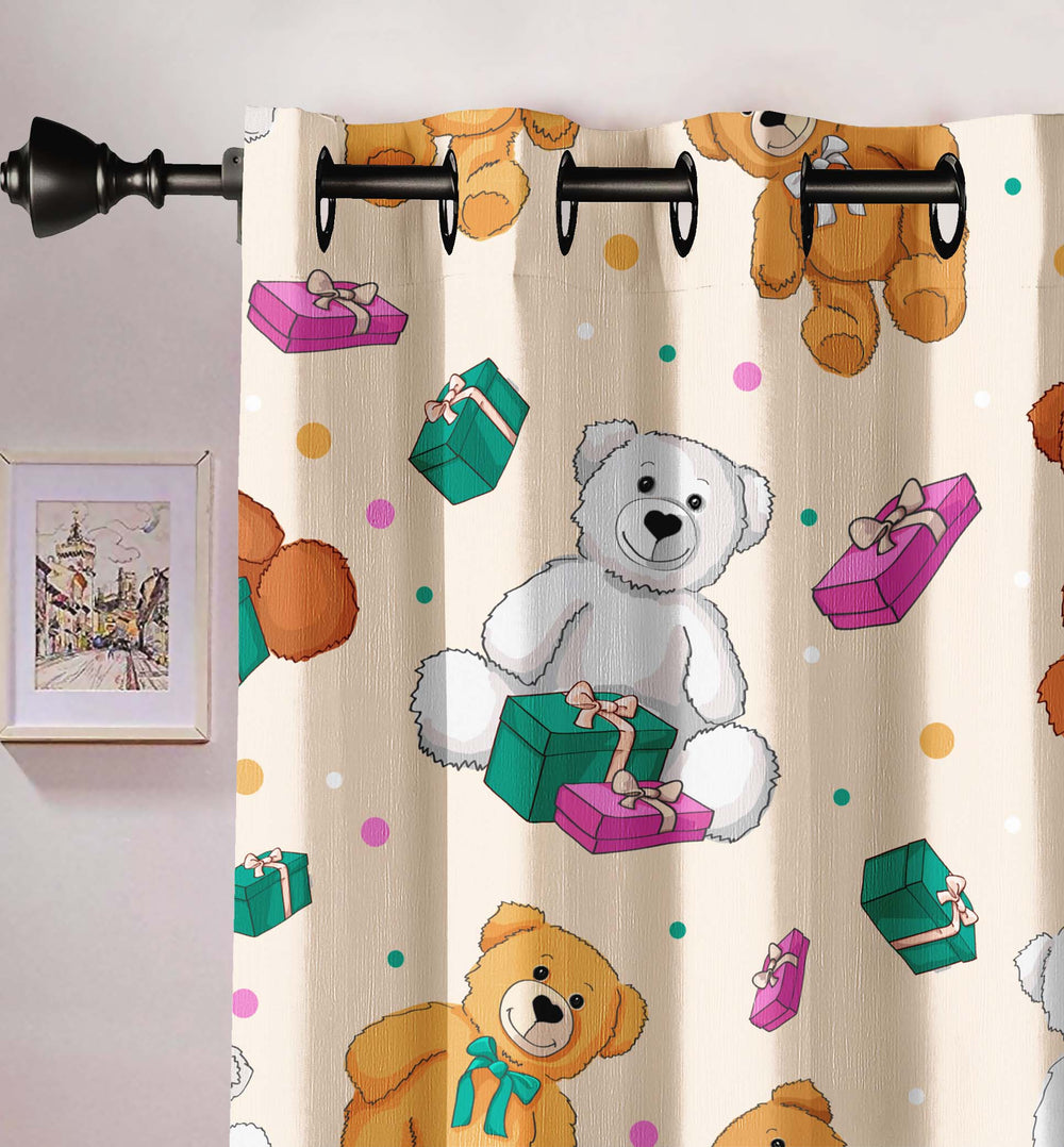 Ultimate Trends Premium Polyester Kids Room Curtain Cream Color, Teddy Bear, 1 Piece