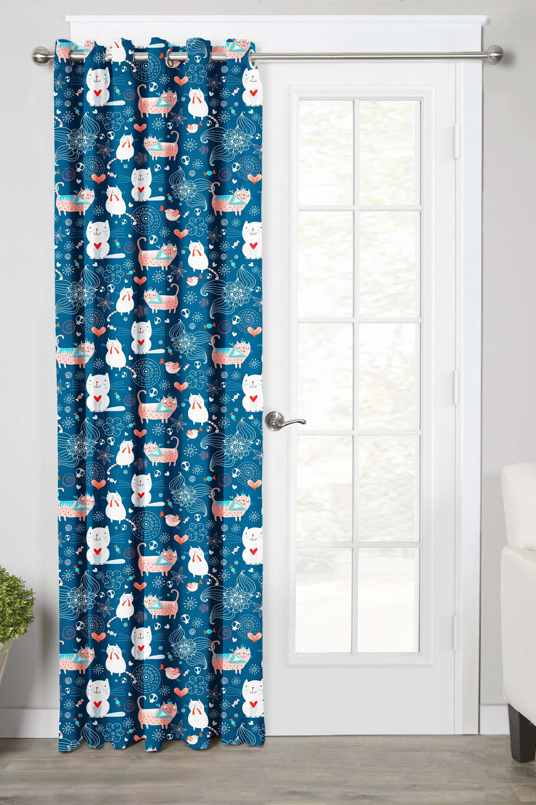 Ultimate Trends Premium Polyester Kids Room Curtain Pine Blue Color, Funny Cats, 1 Piece