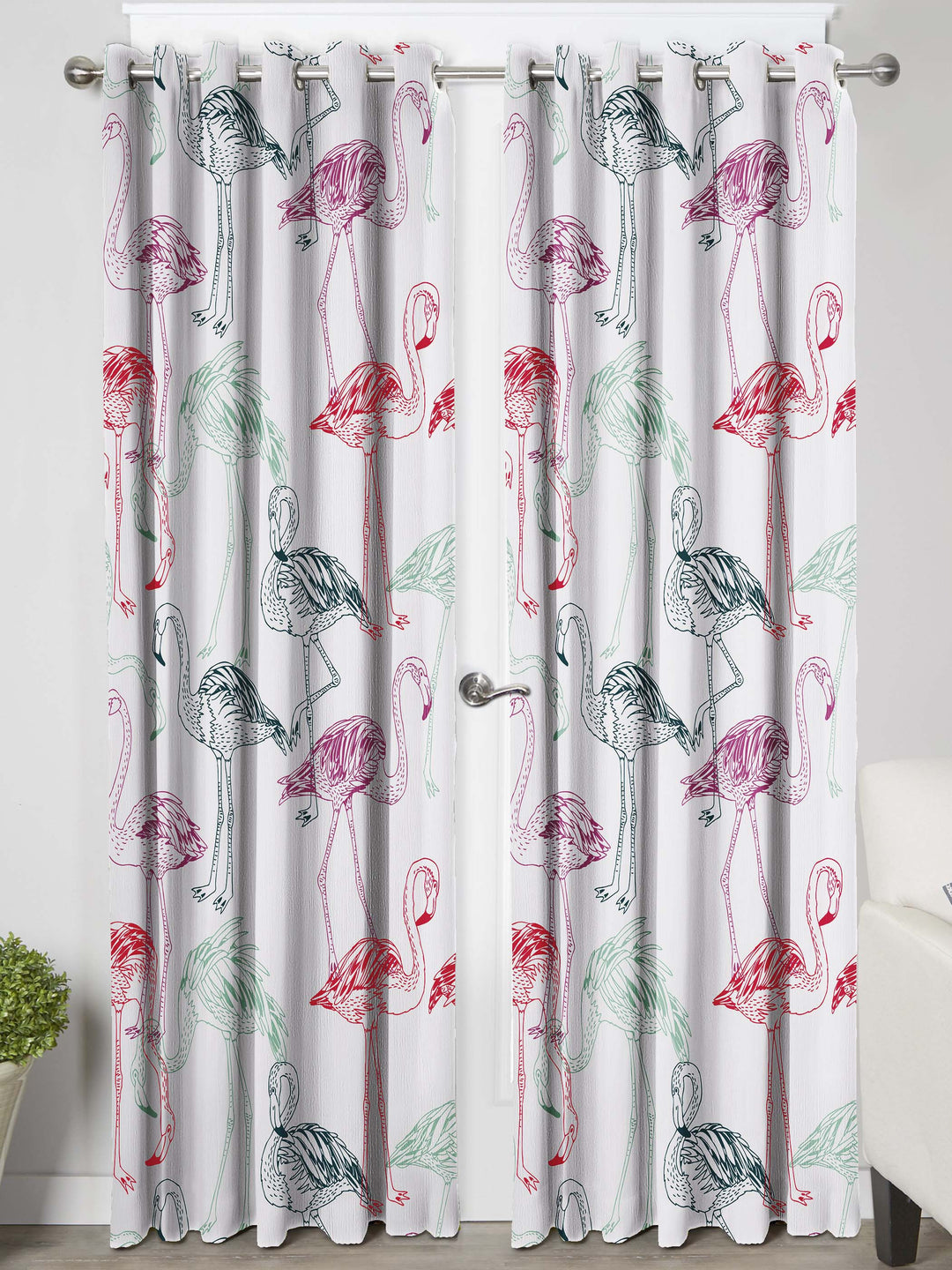 Ultimate Trends Premium Polyester Kids Room Curtain White Color, Flamingo, 1 Piece