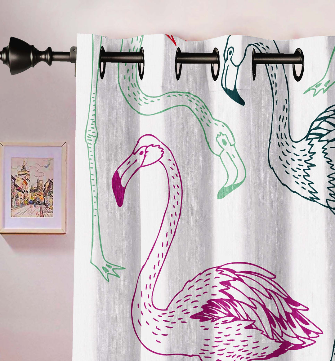 Ultimate Trends Premium Polyester Kids Room Curtain White Color, Flamingo, 1 Piece