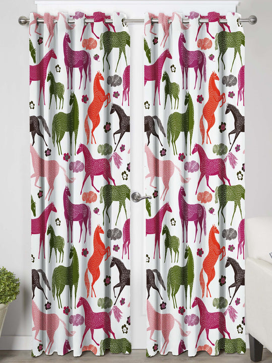 Ultimate Trends Premium Polyester Kids Room Curtain White Color, Horse, 1 Piece