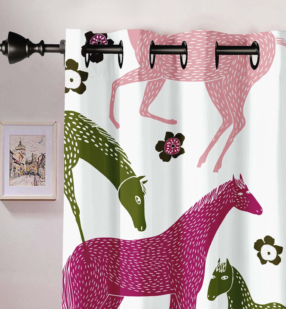 Ultimate Trends Premium Polyester Kids Room Curtain White Color, Horse, 1 Piece