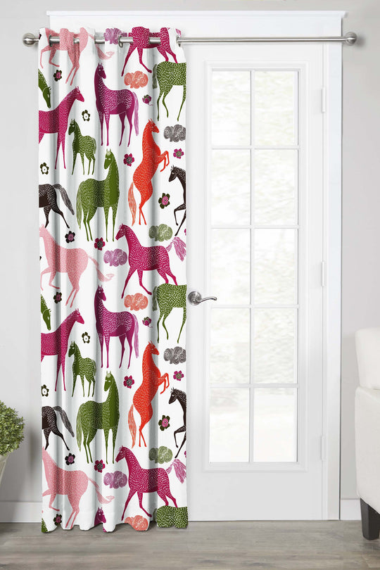 Ultimate Trends Premium Polyester Kids Room Curtain White Color, Horse, 1 Piece