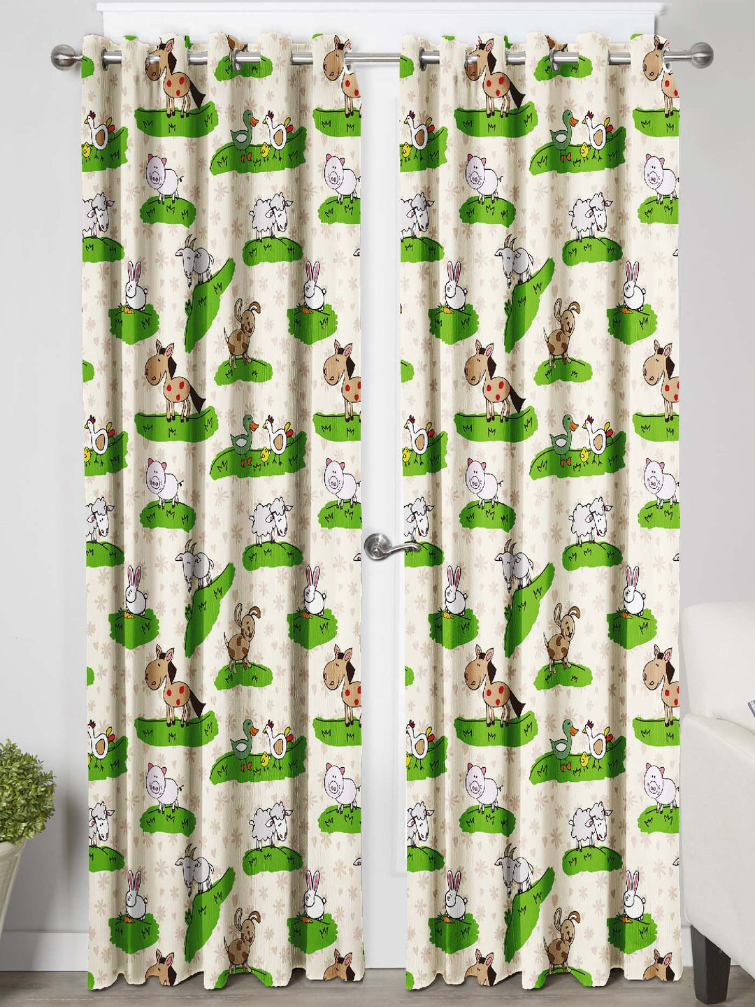 Ultimate Trends Premium Polyester Kids Room Curtain Cream Color, Funny Animals, 1 Piece