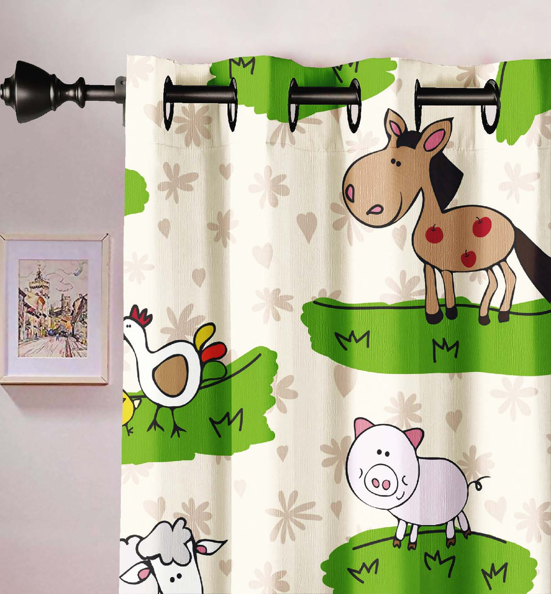 Ultimate Trends Premium Polyester Kids Room Curtain Cream Color, Funny Animals, 1 Piece