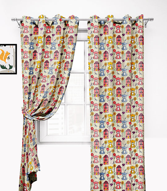 Ultimate Trends Premium Polyester Kids Room Curtain Cream Color, Teddy Bear, 1 Piece