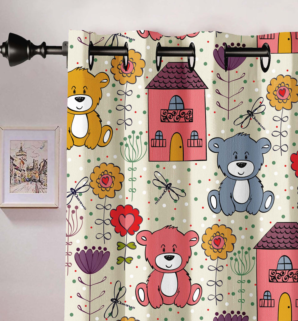 Ultimate Trends Premium Polyester Kids Room Curtain Cream Color, Teddy Bear, 1 Piece