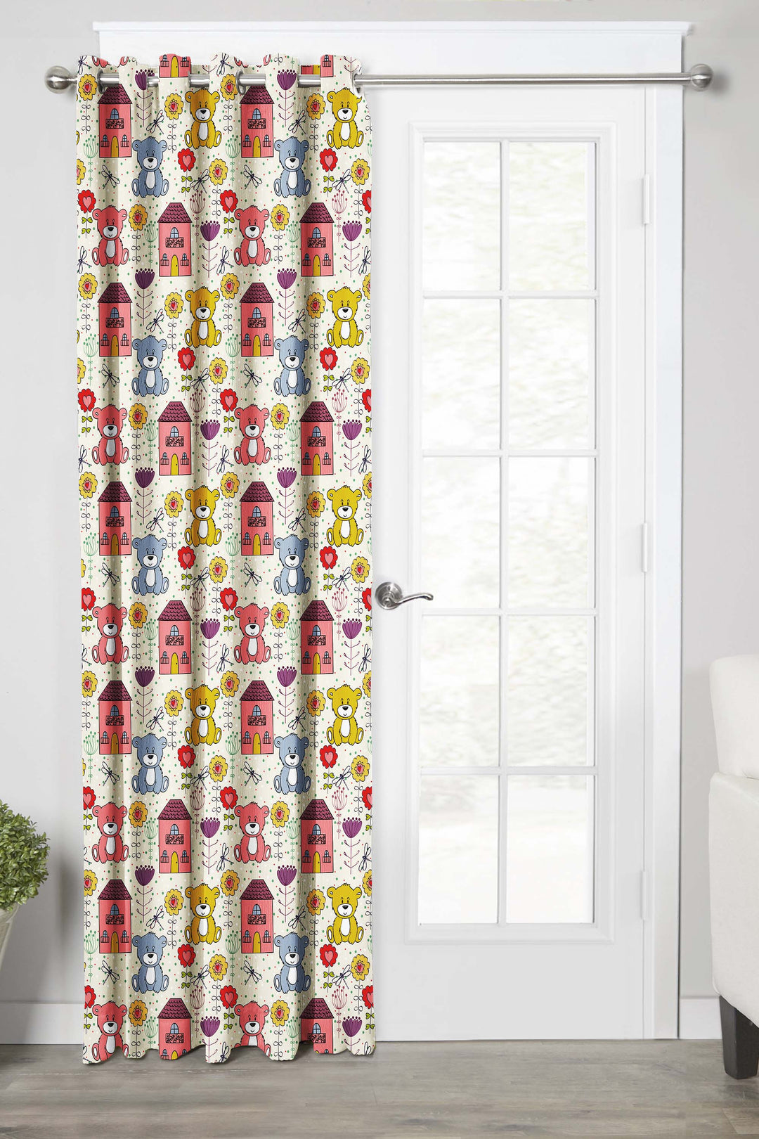 Ultimate Trends Premium Polyester Kids Room Curtain Cream Color, Teddy Bear, 1 Piece