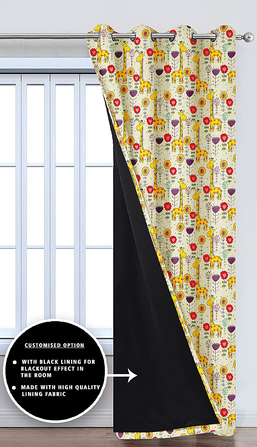 Ultimate Trends Premium Polyester Kids Room Curtain Cream Color, Giraffe, 1 Piece