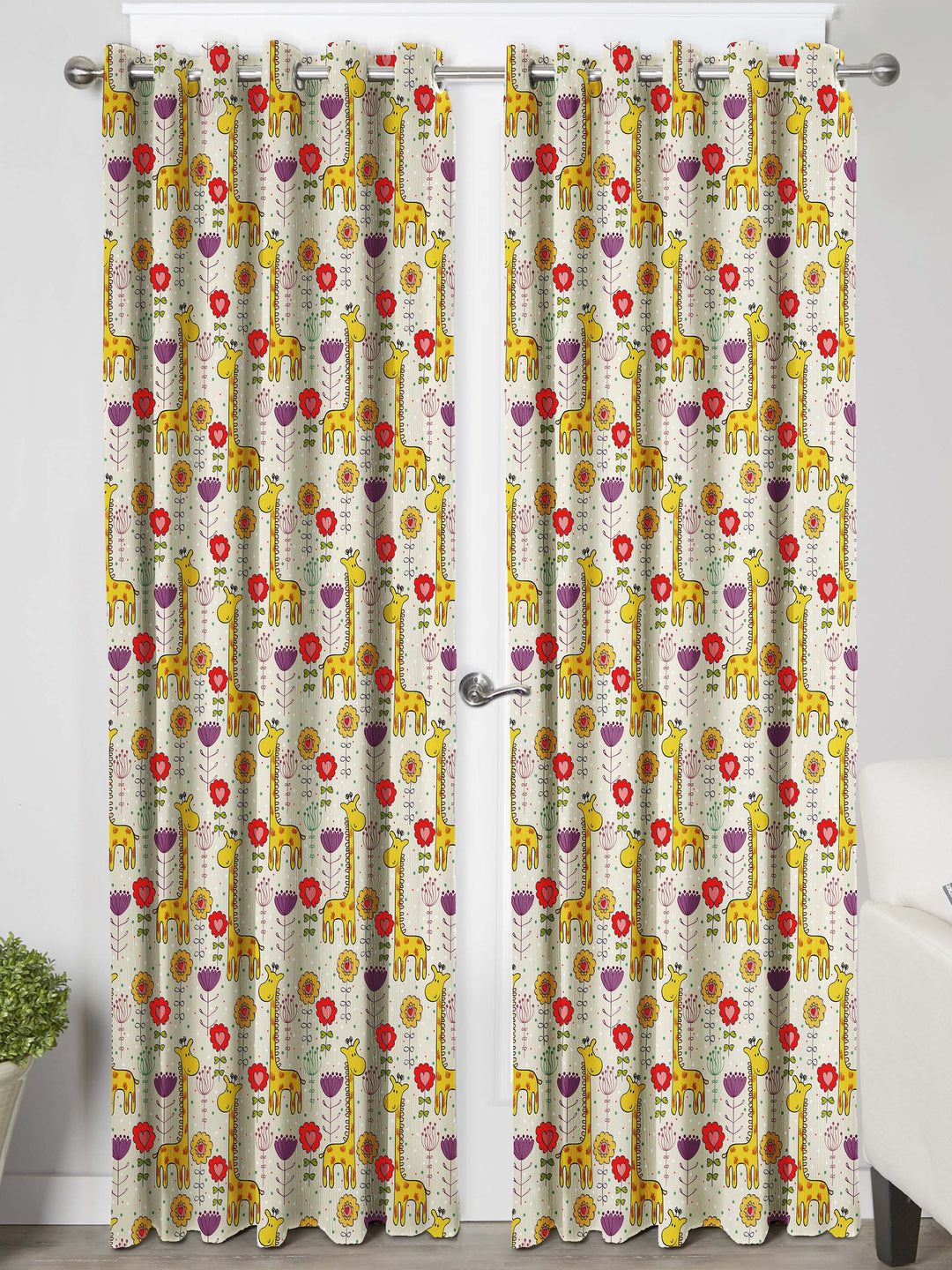 Ultimate Trends Premium Polyester Kids Room Curtain Cream Color, Giraffe, 1 Piece