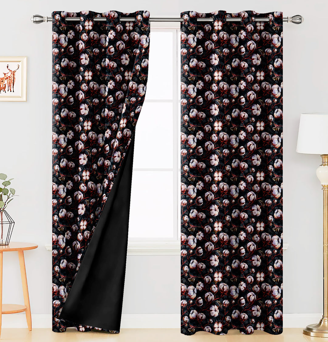 Ultimate Trends Premium Polyester Fancy Floral Curtain For Home Décor Black Color, 1 Piece