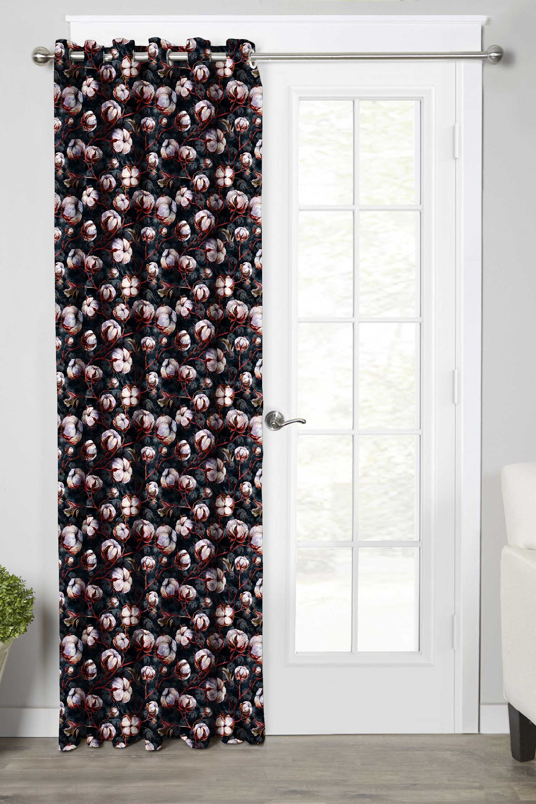 Ultimate Trends Premium Polyester Fancy Floral Curtain For Home Décor Black Color, 1 Piece