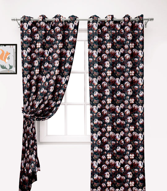 Ultimate Trends Premium Polyester Fancy Floral Curtain For Home Décor Black Color, 1 Piece