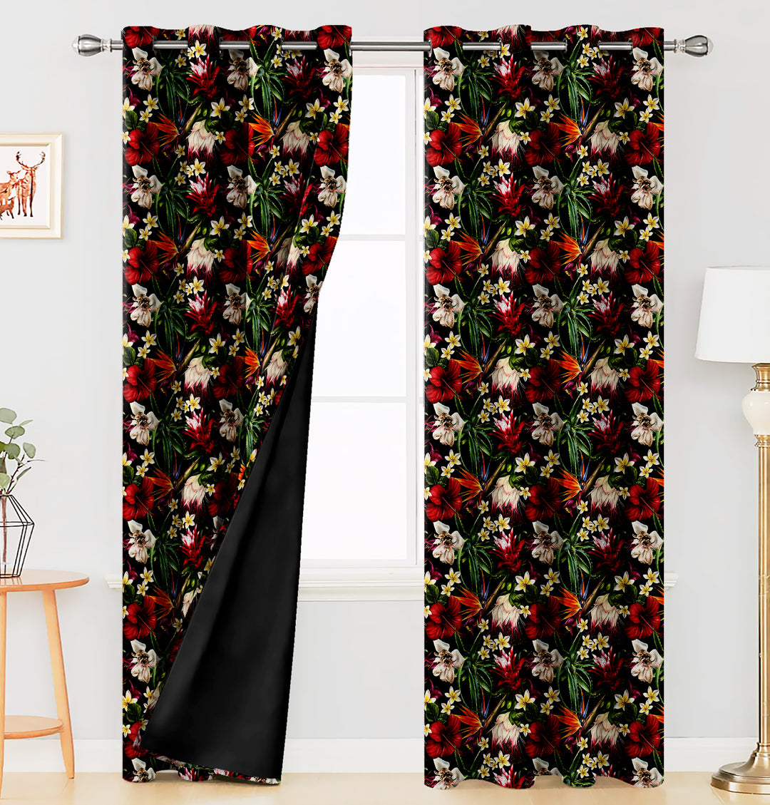 Ultimate Trends Premium Polyester Fancy Floral Curtain For Home Décor Black and Red Color, 1 Piece