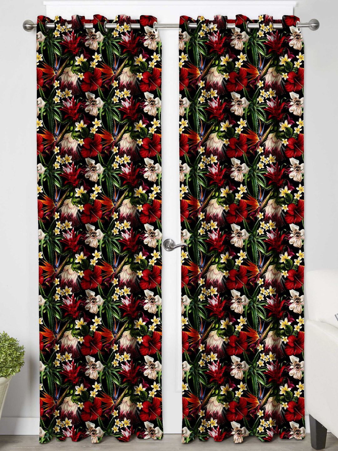 Ultimate Trends Premium Polyester Fancy Floral Curtain For Home Décor Black and Red Color, 1 Piece