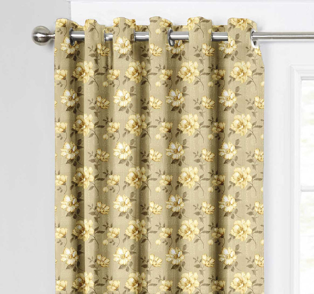 Ultimate Trends Premium Polyester Fancy Floral Curtain For Home Décor Flax Yellow Color, 1 Piece