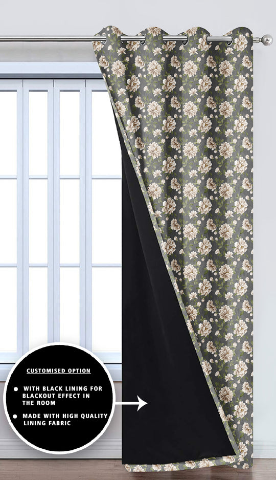 Ultimate Trends Premium Polyester Fancy Floral Curtain For Home Décor Stone Grey Color, 1 Piece