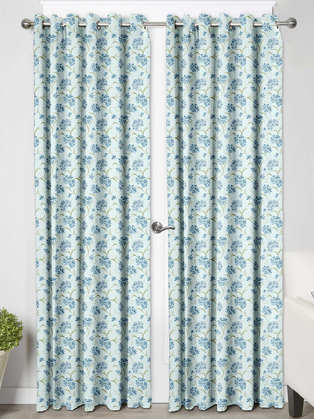 Ultimate Trends Premium Polyester Fancy Floral Curtain For Home Décor Powder Blue Color, 1 Piece