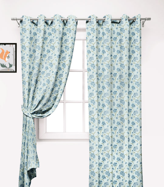 Ultimate Trends Premium Polyester Fancy Floral Curtain For Home Décor Powder Blue Color, 1 Piece