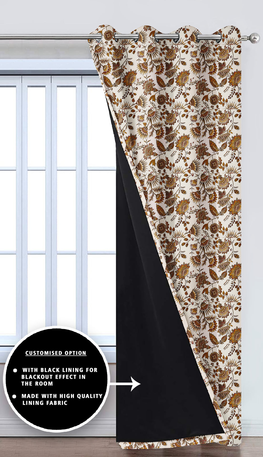 Ultimate Trends Premium Polyester Fancy Floral Curtain For Home Décor Light Brown Color, 1 Piece