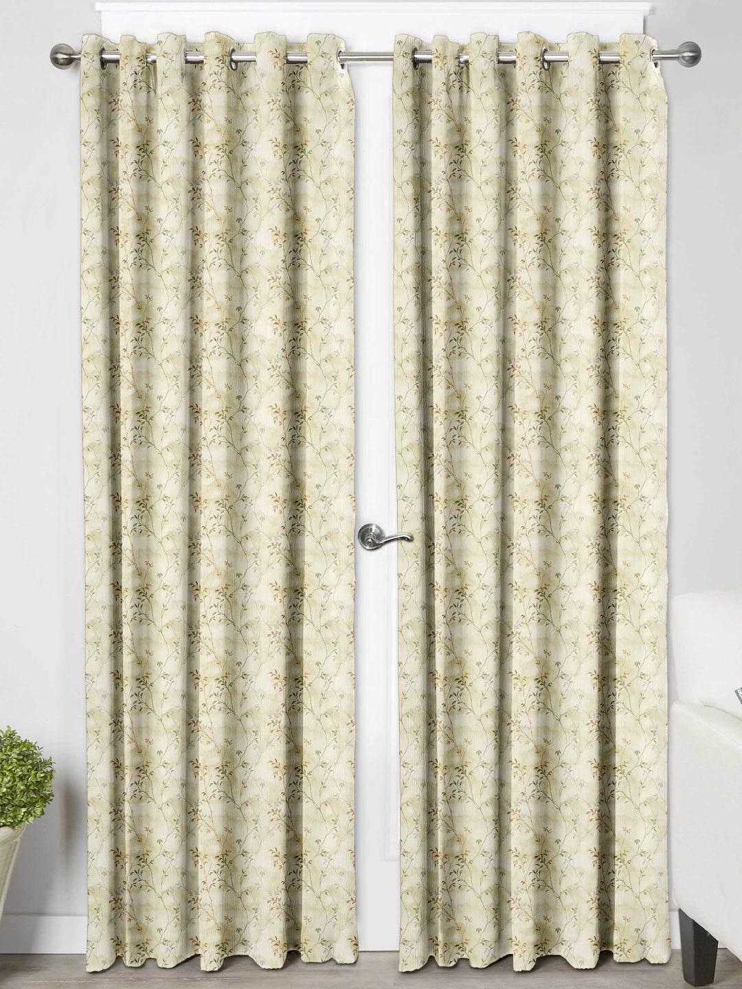 Ultimate Trends Premium Polyester Fancy Floral Curtain For Home Décor Light Green Color, 1 Piece