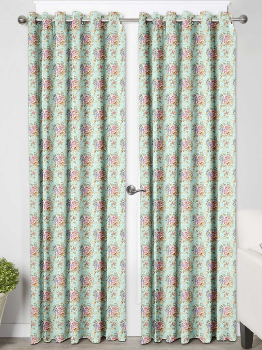 Ultimate Trends Premium Polyester Fancy Floral Curtain For Home Décor Sea Green Color, 1 Piece